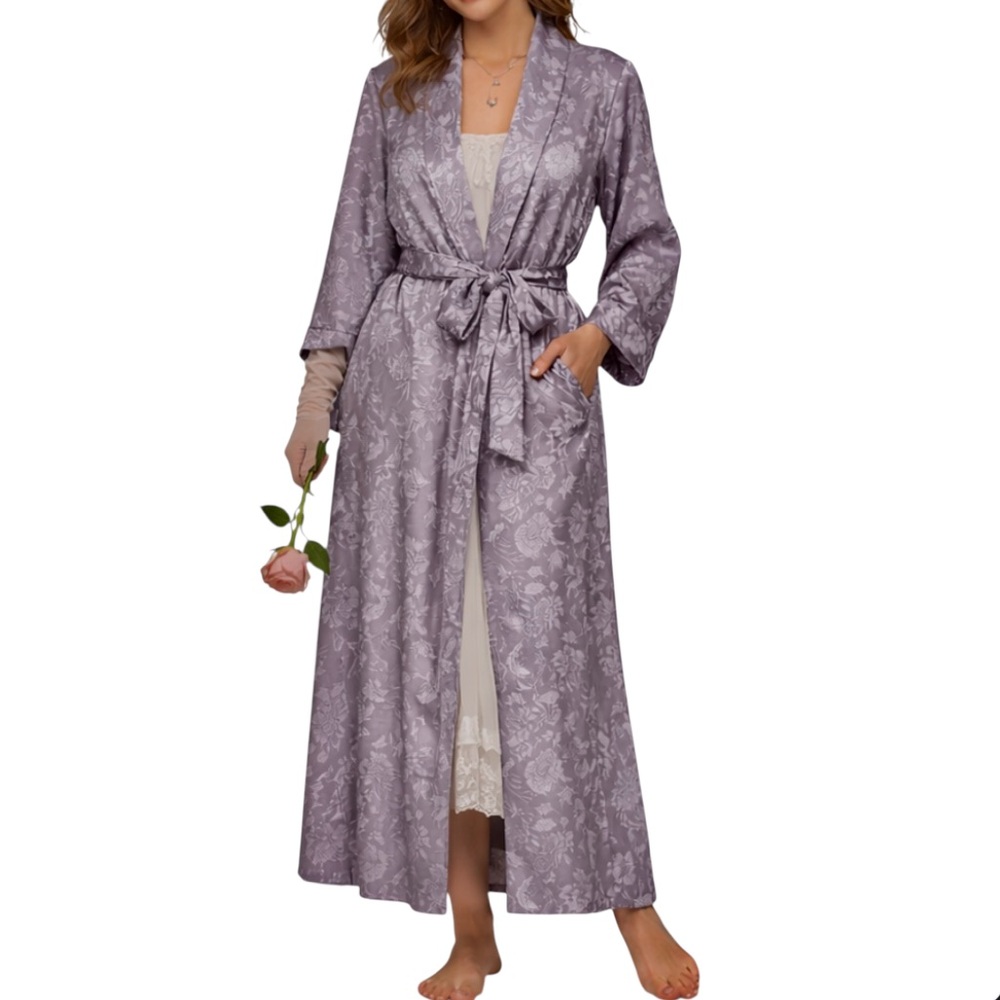 VINTAGE JUDITH HART 90s Floral Jacquard Long Belted Kimono Robe Romantic Size M